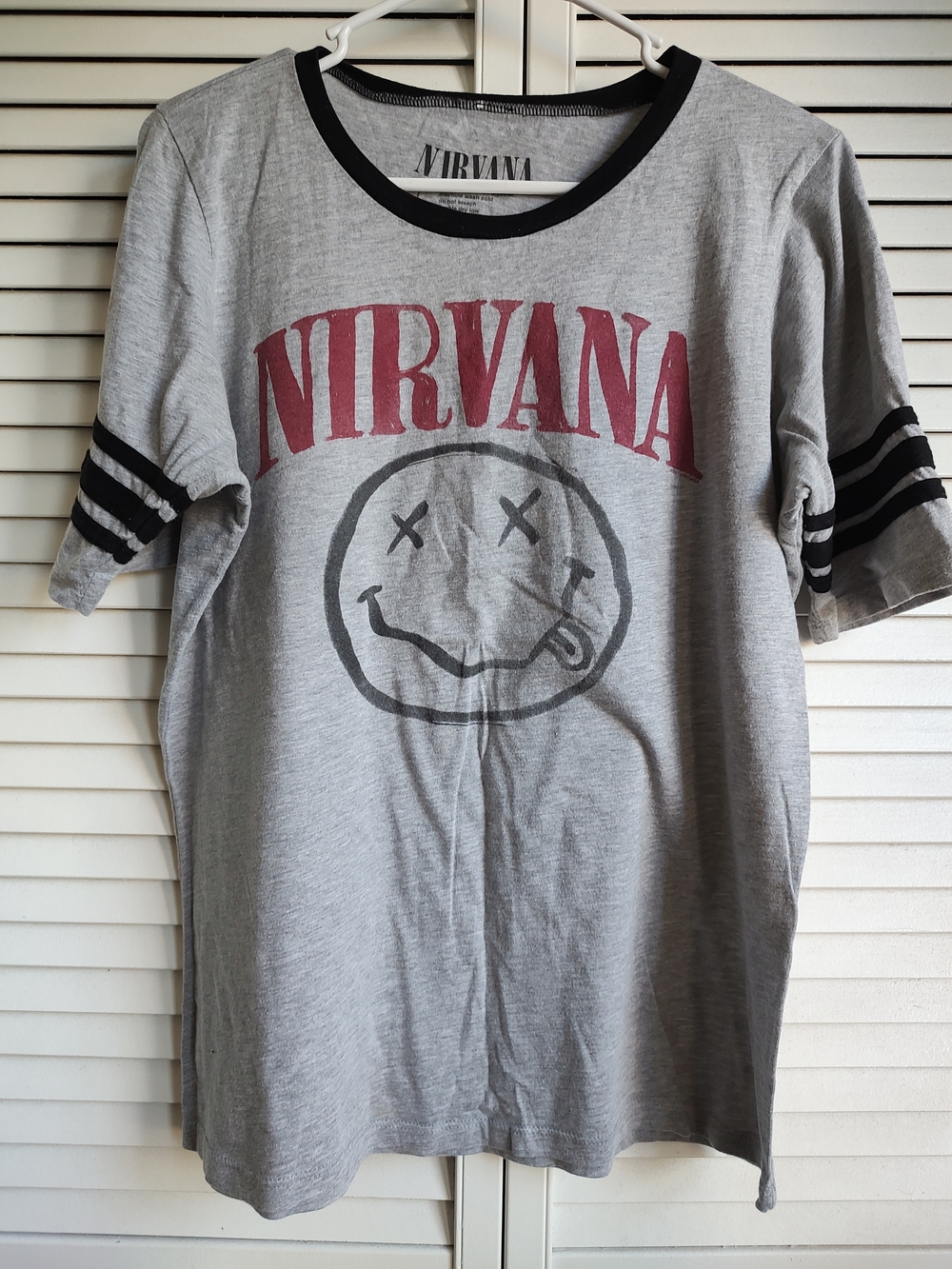 NIRVANA Grey Tee with Red Logo and Black Trim